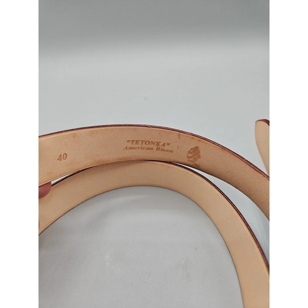 American Bison Leather Belt Mens Womens 40 Brown Smooth Gold Tone Buckle USA